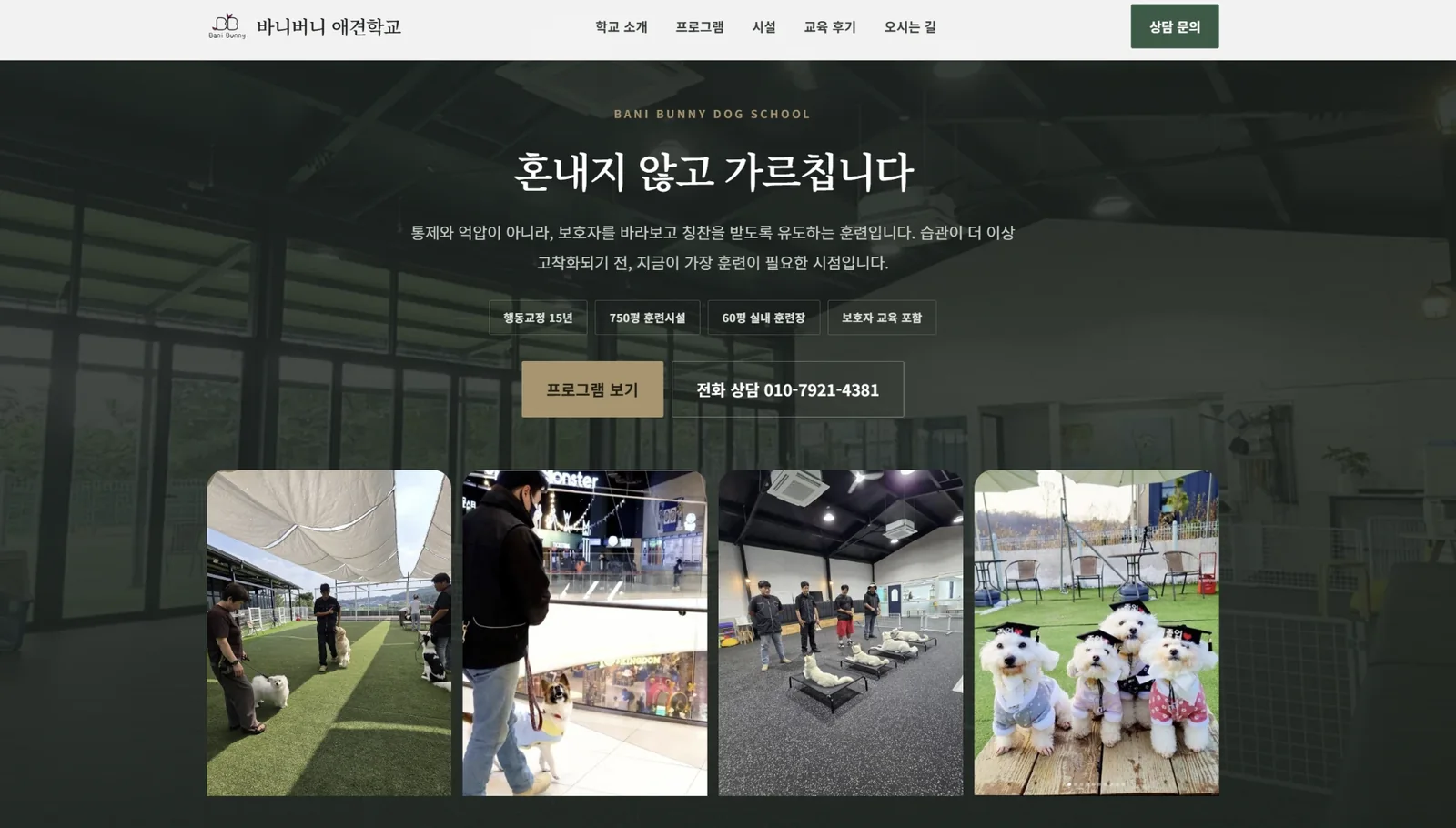 바니버니 애견학교 홈페이지 첫 화면